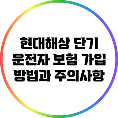 현대해상 단기 운전자 보험 가입 방법과 주의사항