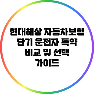 현대해상 자동차보험 단기 운전자 특약 비교 및 선택 가이드