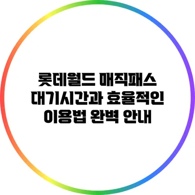 롯데월드 매직패스 대기시간과 효율적인 이용법 완벽 안내